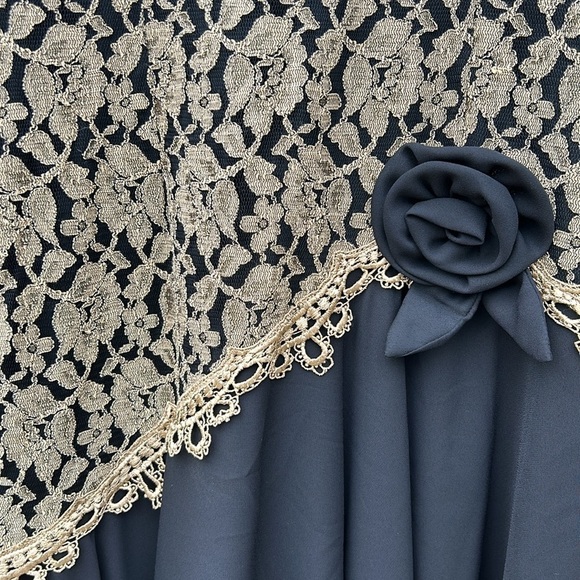 Vintage ANNA 1980's Formal Cocktail Dress Mobwife Metallic Lace Overlay 80's L - Picture 3 of 8